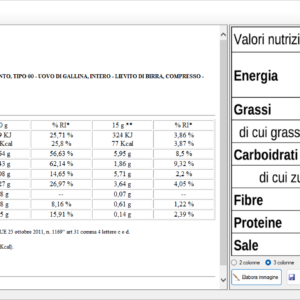 creare tabelle nutrizionali